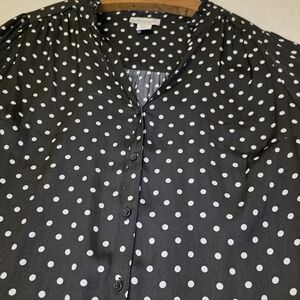Cupcake And Cashmere Cute Ruffle V-neck Black Polka Dot Peplum Blouse Size 1X.